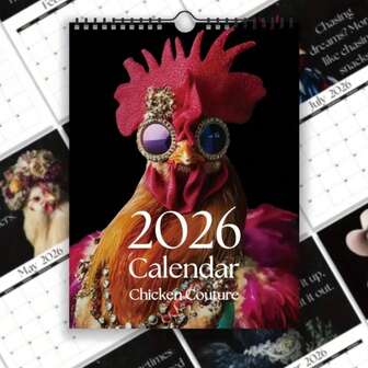 1 本 2026 年趣味小鸡挂历，每月自信语录，配有 12 幅幽默公鸡插图，独特时尚的家居装饰礼物，送给爱鸡人士的完美圣诞节或新年礼物，小鸡主题装饰，小鸡装饰品