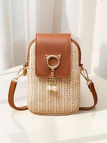 1pc Women's Casual Street Style Cute Mini Crossbody Phone Bag With Coin Pouch, Woven/Embroidered Fabric Design, Decorative Metal Magnetic Snap, Adjustable Strap, Suitable For Girls Outings, Parties, Vacations, Fashionable - Multicolor - View 14