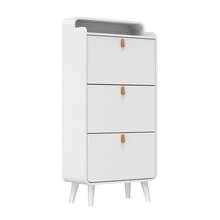 Fristående skoskåp med 3 nedfällbara lådor, vinklingsbar skoförvaring, entré, smalt skoskåp med toppfack, vit - Vitt - Visa 6