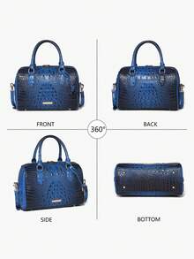 Luxury Crocodile Pattern Handbag, Retro Genuine Purse, Women's Classic Boston Bag & Shoulder Bag - 藍色 - 查看 2