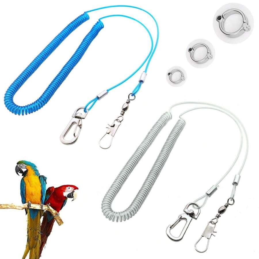 2 Stücke Papagei Flugseile, Vogel Freilassungsseil, Papagei Beinfessel (bis zu 5m dehnbar), Vogel Zugseil, kommt mit 3 Größen Vogelknöchelringe für Vogel Flugtrainingsseile, hochwertige PU-Materialoberfläche mit eingebettetem Stahldraht, langanhaltend und reißfest, 5m Vogelseile können sich frei zurückziehen, um Vögeln sicheres Fliegen und freie Bewegung zu ermöglichen