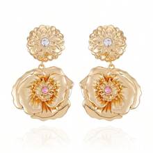 Goldtone Flower Drop Earrings, One Size, Metal, Glass Stone - B0CP4J8LW2 - View 1