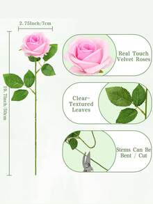 50 Pcs Artificial Roses Bulk Velvet Silk Pink Roses Pink Roses For Wedding Centerpieces Bridal Bouquet Mother's Day Valentine's Day Home Decor (50, Pink) - 粉色 - 查看 5