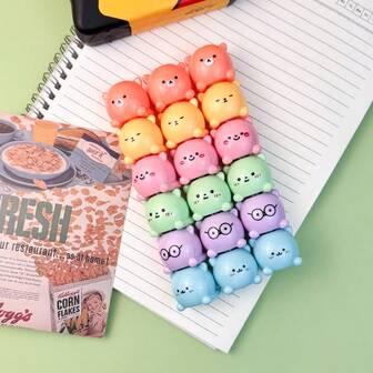 KOMI Cute Bear Fluorescent Highlighter Pens, Suitable For Students, High-Quality Pastel Color, Smudge-Proof For Note-Taking
