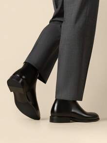 Men's Chelsea Ankle Boots Side Zip Dress Shoes Leather Upper Casual Formal Wear - màu đen - Xem 9
