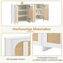 Modern Minimalist Style Sideboard With 4 Rattan Doors, Metal Handle, Simple Buffet Cabinet For Dining Room, Living Room, Kitchen (Natural Wood) - White + MDF - 查看 10