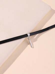 1 pieza Collar gargantilla de mujer de estilo gótico con diseño geométrico de tela, cordón de cuero negro y cadena de clavícula minimalista - Multicolor - Ver 3