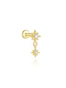 SereneSpark 1PC/2PCS Star Water Drop 925 Sterling Silver For Women Stud Earring Ear Clip Flat Back 18K Gold Plated For Daily Wear Daily Wear Wedding Party Engagement Fine Jewelry - Gold - View 15