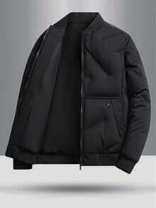 Teens' Autumn/Winter New Windproof Warm Jacket, Cotton Padded Outdoor Casual Jacket With Ribbed Hem And Cuffs, Side Pockets - Black - View 1