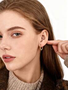 1 Pair Fashionable Minimalist 18K Gold Plated Brass Geometric Design Earrings, Gift For Valentine's Day, Mother's Day - Gold - View 3