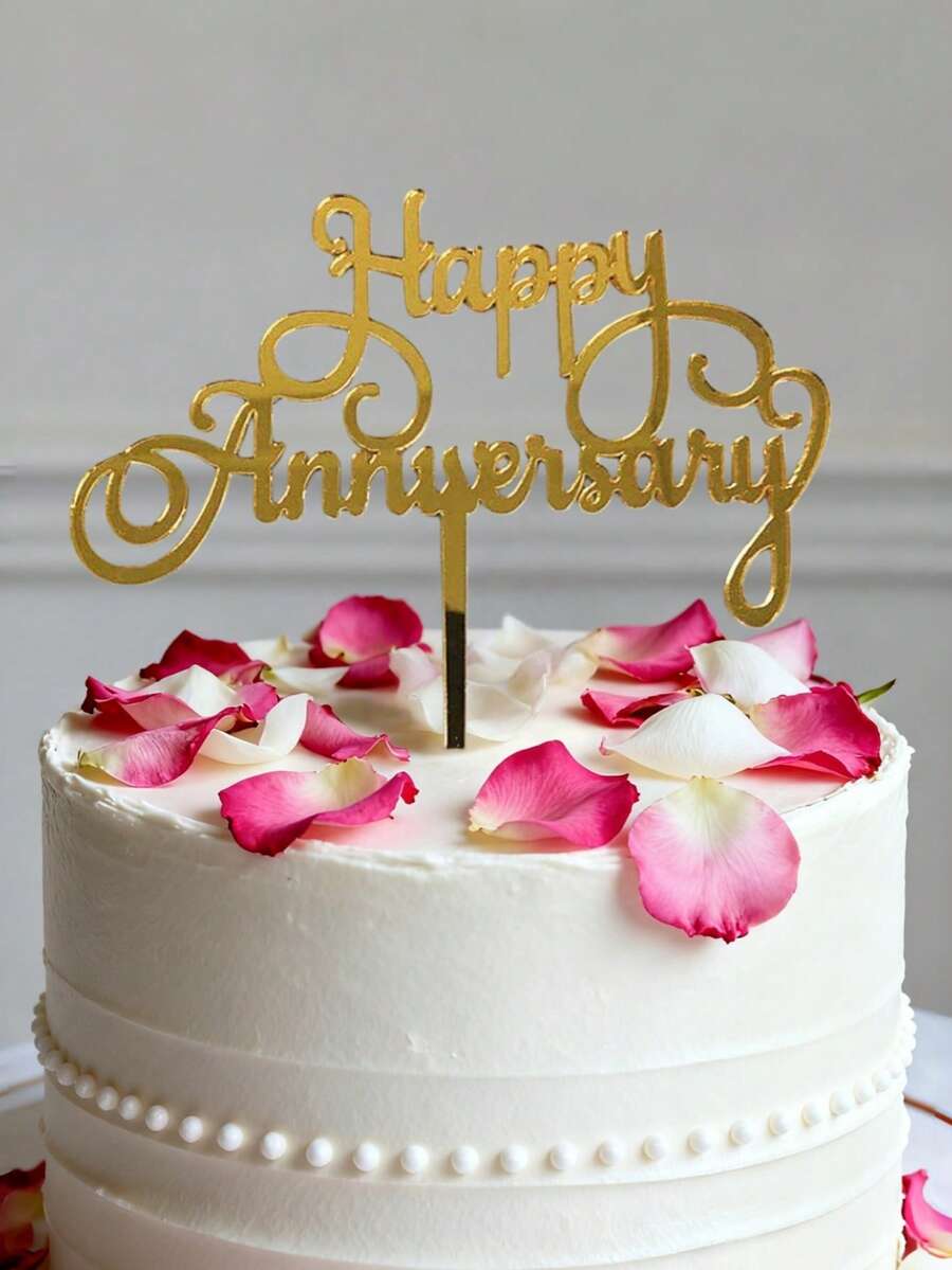1个/3个/3个周年纪念快乐亚克力蛋糕装饰插牌,周年纪念蛋糕装饰,情人节蛋糕装饰,结婚周年纪念蛋糕装饰,家居厨房用品,烘焙装饰,烘焙用品,蛋糕装饰 - 金色 - 查看 1