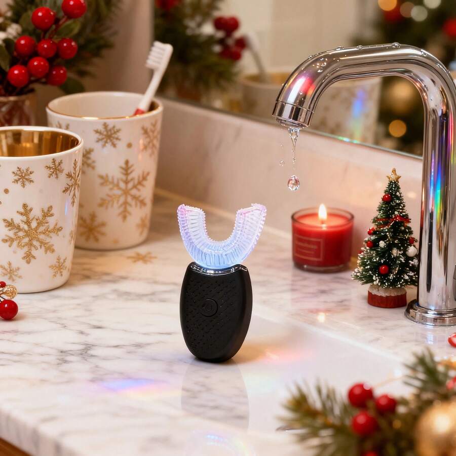 Ultrasonic Electric Toothbrush Adults, Automatic Toothbrush U Shaped Whole Mouth 360° Cleaning Teeth Whitening Hands Free Rechargeable IPX7 Waterproof - 黑色 - 查看 1