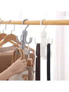 1pc Tank Top Hanger, Durable Plastic Hangers, Swivel Belt Hanger Hooks, Designed For Hanging Tank Tops, Ties, Belts, Bags,Belt, Scarf Storage Rotary Four Claw Hook, Household Multifunctional Clothing Hat Hook, Multi-Function Rotating Hanger Hooks For Clothes, Bags, Belts, Scarves, Ties Storage Rack,Bathroom Accessories - 灰色 - 查看 2