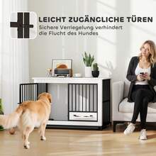 PawHut Large Dog Crate, Easy Access, Lockable, Rotating Bowl Holder, For Small And Large Dogs, White (On Site) - 1 - View 4