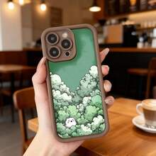 Cubierta de teléfono con borde negro y diseño de bosque verde con conejo blanco para uso diario en cafeterías Aplicable a los teléfonos de la serie Apple y Galaxy - Negro - Ver 4