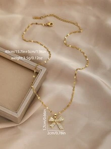 1 Stück süße, modische, exquisite, elegante Kupfer- und Zirkonia-Schleife Anhänger, Gold- und Silber-Edelstahl Halskette für Frauen, Party- und Straßen-Schmuck für den täglichen Gebrauch