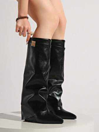 Overknee-stövlar för kvinnor, nya höst/vinter smala högklackade stövlar med grov klack och vikbar klack