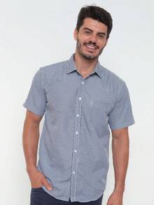Men's Casual Slim Fit Short-Sleeved Plaid Shirt With Pockets. - Màu xanh hải quân - Xem 2