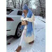 Fashionable High-End Christmas Cold-Proof Scarf, New Autumn-Winter Mohair Plush Thickened Warm Shawl, Solid Color Warm Neck Scarf, Couple Scarf, Valentine's Day Decoration Gift - 深藍色 - 查看 8
