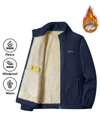 Men's Autumn And Winter Warm Fleece Jacket, With Thickened Lamb Fleece Lining For Warmth, And A Multi Pocket Stand Up Collar Jacket For A Warm And Comfortable Wearing Experience, Suitable For Windproof And Warm Outdoor Wear In Autumn And Winter.
