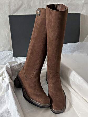 Fall/Winter New Mid-Heel Knee-High Riding Boots, Minimalist & Versatile Design For Women
