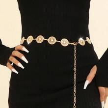 European And American Round Hollow Metal Sheet Women's Waist Chain Fashionable Simple Dress Accessories Waist Accessories Women - Vàng - Xem 1