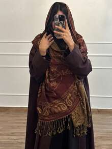 1件装女士时尚保暖腰果图案印花围巾，经典佩斯利花纹头巾/披肩，适合搭配长袍、沙滩装、假日装。 - 深棗紅 - 查看 3