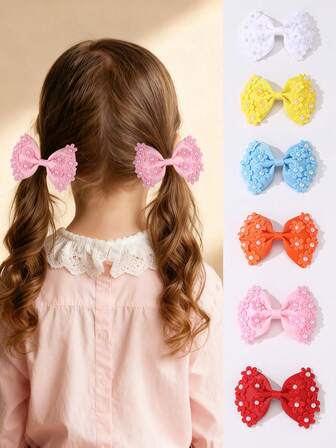 Set de 2/12 agrafe de păr cu funde din perle și flori pentru fete, potrivite pentru decorarea zilnică