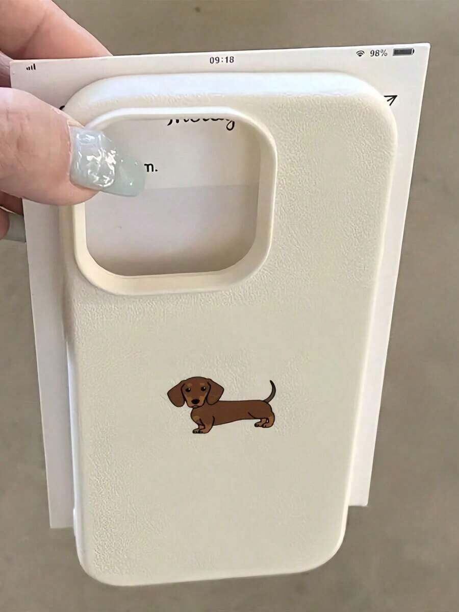 1pc Cute Dachshund Dog & Litchi Texture Shockproof TPU Simple Phone Case, Compatible With IPhone 16, 15, 14, 13, 12, 11, 17 Pro MaxAPPLE 17 Pro Max - 多色 4 - 查看 1