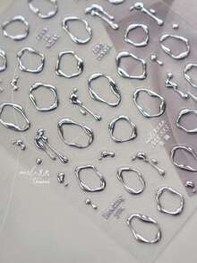 1片5D银色现代简约金属美甲贴纸，奢华心形美甲贴花，DIY自粘美甲贴纸，美甲用品 - 銀色 - 查看 5