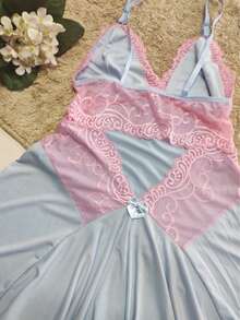 Sexy Women's Nightgown With Lace, Sleepwear - 淺藍色 - 查看 2