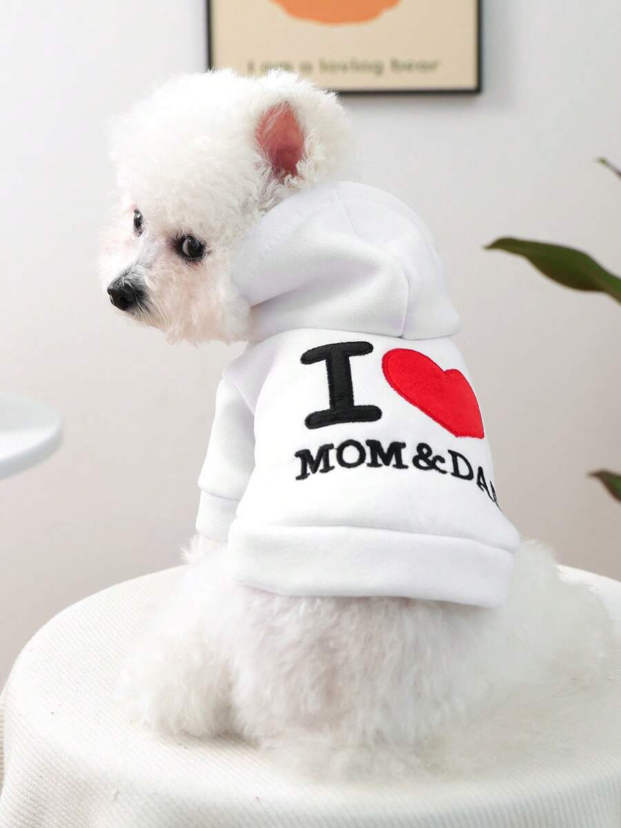 1件宠物衣服，小型犬猫服装，可爱快乐的小狗小猫保暖舒适卫衣，“我爱爸爸妈妈” - 白色 - 查看 1
