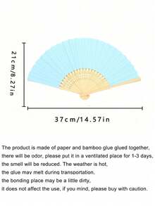 3/15/30pcs/Set Blue Paper Fans, Bamboo Folding Fans, Hand Held Fans, Paper Folding Fans, Summer White/Blue Series Wedding Favors Fans, Ladies Folding Fans, Green Bow Fans, Transparent Storage Bags, Wedding Party Decorations. Suitable For Bride's Wedding Favors, Birthday Party Gifts, Bridesmaid Photo Props, Summer Fans. - Multicolor - View 5