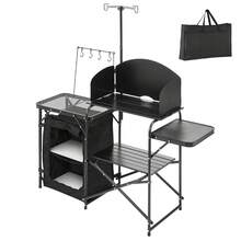 Camping Kitchen Table, Outdoor Camp Cooking Table, Aluminum Portable Cook Station With Storage Cupboard, Carrying Bag, Detachable Windscreen, Quick Set-Up For BBQ Party Picnic RV Travel, Black - 戶外的 - 查看 8
