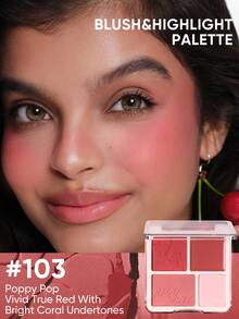JUDYDOLL BLUSH & HIGHLIGHT PALETTE, Versatile Blush And Highlighter Palette Suitable For Various Skin Tones, Essential For Daily, Commute, Date, And Travel - #103 POPPY POP - 查看 2