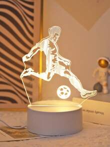 1pc 3D Acrylic Football Pattern Night Light, USB Powered, Bedroom Decor, Desktop Decor, Bedside Lamp, Football Fan Gift, Home Decor Night Light - White - View 10