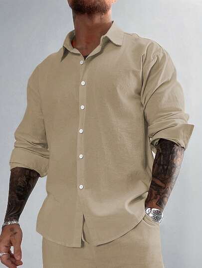 Koszula męska GloMan, wykonana w 100% z mieszanki lnu i bawełny, oddychająca, z obniżonymi ramionami, zapinana na guziki, w jednolitym kolorze, luźny krój, uniwersalna bluzka do biura i na plażę, wesela, przyjęcia koktajlowe i letnie dojazdy do pracy, prezent na Dzień Ojca dla taty/męża, czarna koszula męska. Prezenty dla mamy