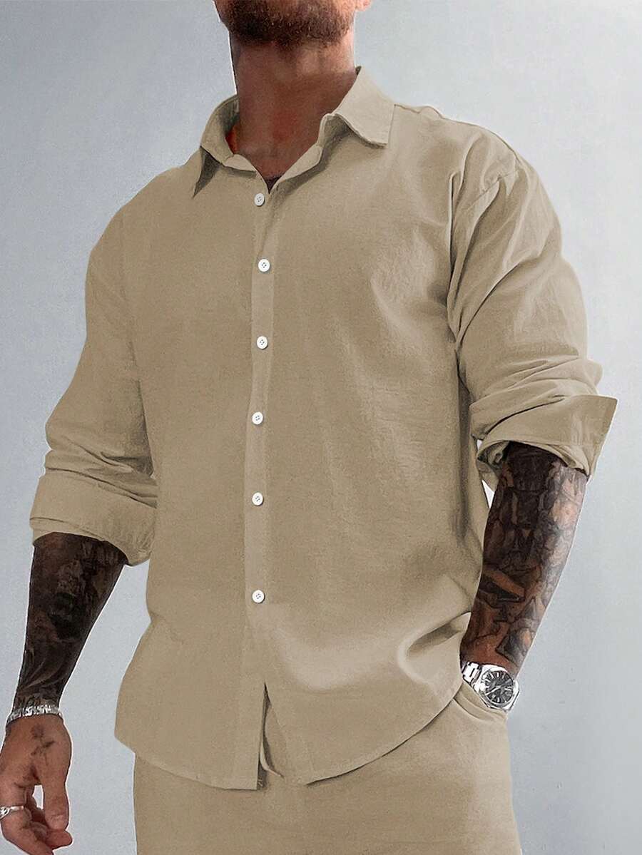GloMan 男士 100% 亚麻混纺衬衫 - 透气落肩纽扣开襟休闲版型,适合度假、办公、海滩婚礼、鸡尾酒会和夏季工作等各种场合,也是父亲节和母亲节的理想礼物。 - 卡其色 - 查看 1