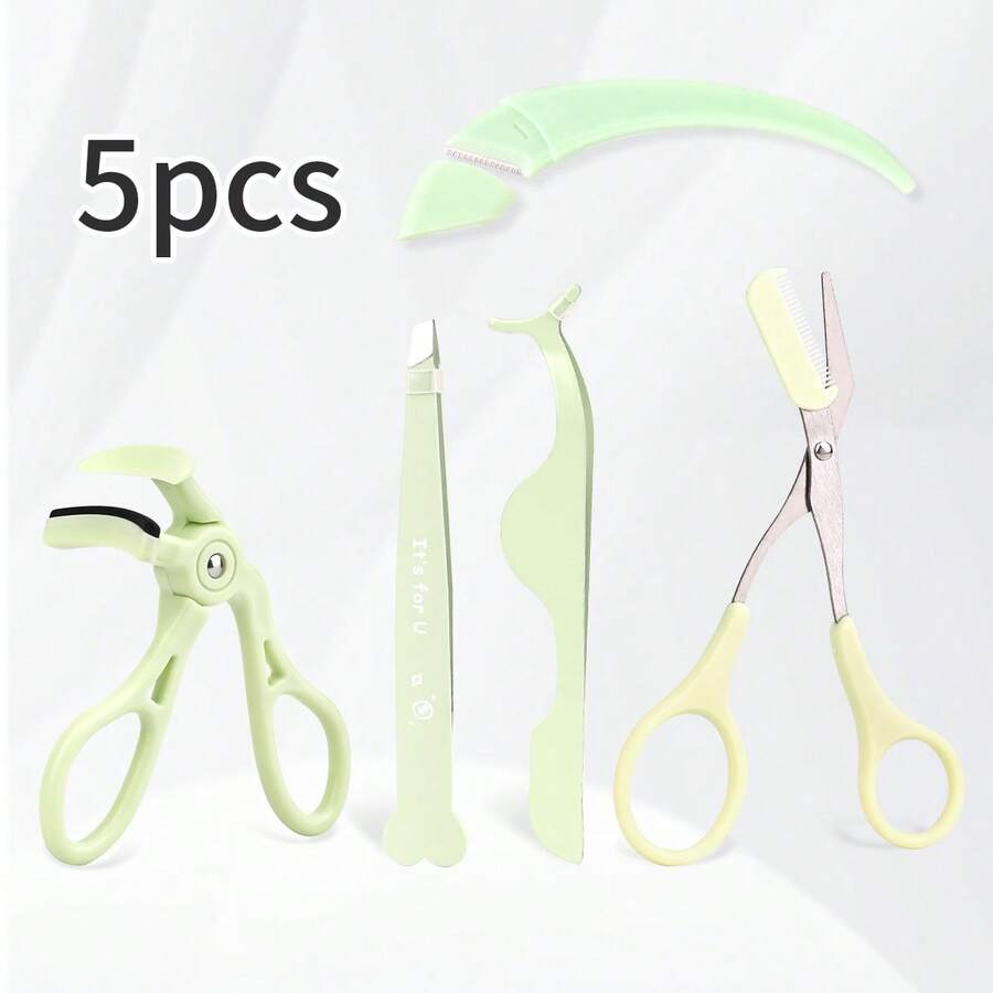 5pcs Green Eyelash Tool Kit - Includes Eyelash Curler, Eyebrow Scissors, Tweezers, Eyebrow Razor, Stainless Steel Precision Eyebrow Tweezers, Multi-Function Eyebrow Trimmer, Professional Beauty Tool Set,Cheap,Stocking Stuffers,Makeup,Makeup Tools,Cheap Stuff,Gifts,Gifts For Women,Christmas Gifts - Multicolor - View 1