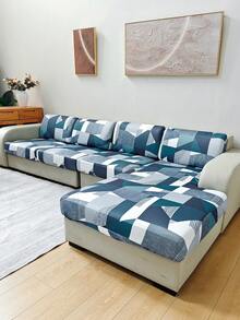 1pc Geometric Print Removable Elastic Sofa Seat Cushion Cover, Suitable For Living Room, Bedroom, Office Sofa Protection, Home Decor - Multicolor - View 7