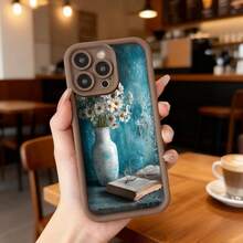 Cubierta de teléfono con borde negro diseño floral y libro para iPhone estilo elegante decoración artística para uso diario en cafeterías y hogar Aplicable a los teléfonos de la serie Apple y Galaxy - Burdeos - Ver 5
