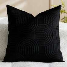 1/2 Pcs Plush Plush Decorative Throw Pillow Cover, Geometric Quilted Cushion Cover, Fluffy Soft Solid Color Rectangular Pillow Sham - Black - View 13