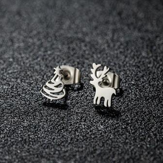 1 par de pendientes asimétricos de acero inoxidable con diseño de árbol de Navidad y ciervos como regalo de Navidad para mujeres y niñas