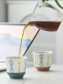 1个创意陶瓷拉花咖啡杯，创意斋月水杯/茶杯，复古马克杯，简约创意家用拉花杯，送给男友、女友、家人、朋友、同事的礼物 - 彩色 - 查看 5