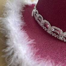 Women Fur Trim Cowgirl Hat Deluxe Cowgirl Hat Bachelorette Party Hat With Glitter Band - 紫色 - 查看 6