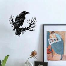 HELLOYOUNG Gothic Black Metal Crow Wall Art - Vintage Industrial Iron Bird Silhouette Wall Decor, Witchy Gothic Aesthetic For Living Room & Bedroom, Halloween & Celestial Themed Hanging, Unique Gift For Nature-Themed Cafe, Halloween Party, And Dark Academia Decor - Nhiều màu - Xem 1