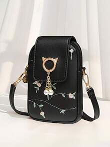 1pc Women's Casual Street Style Cute Mini Crossbody Phone Bag With Coin Pouch, Woven/Embroidered Fabric Design, Decorative Metal Magnetic Snap, Adjustable Strap, Suitable For Girls Outings, Parties, Vacations, Fashionable - Multicolor - View 9