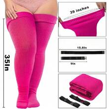 Plus Size Thigh High Socks For Thick Thighs Women- Thigh Highs Widened Extra Long Thick Knit Socks,28431944 - 紅色 - 查看 2