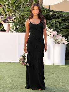 Women's Backless Bodycon Spaghetti Strap Elegant Ruffle Maxi Cocktail Party Dresses, 2025 QMO3 - 白色 - 查看 9