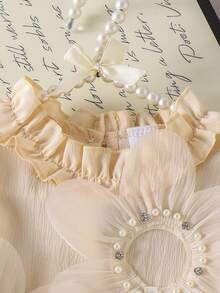 Sweet & Cute 3D Floral Lace & Mesh Long Sleeve Princess Dress - Apricot - View 3